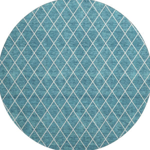 HomeRoots 8' Teal And Ivory Geometric Round Rug – Stylish, Washable, UV-Protected for High-Traffic Spaces! 674128