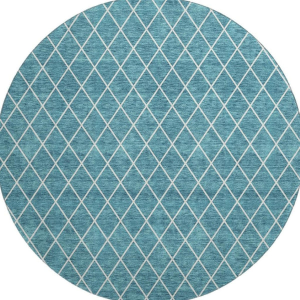 HomeRoots 8' Teal And Ivory Geometric Round Rug – Stylish, Washable, UV-Protected for High-Traffic Spaces! 674128