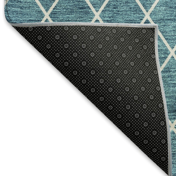 HomeRoots 9' X 12' Teal and Ivory Geometric Washable Area Rug – Stylish, Durable, UV-Protected for Families 674130
