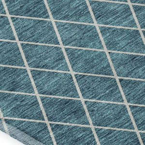 HomeRoots 9' X 12' Teal and Ivory Geometric Washable Area Rug – Stylish, Durable, UV-Protected for Families 674130