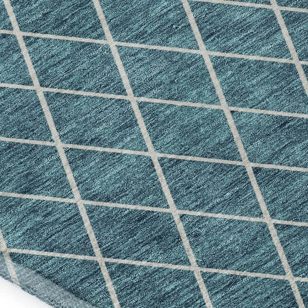 HomeRoots 9' X 12' Teal and Ivory Geometric Washable Area Rug – Stylish, Durable, UV-Protected for Families 674130