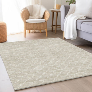HomeRoots 5' X 8' Beige and Ivory Geometric Area Rug - Washable, UV Protected, Stain-Resistant for Busy Homes 674139