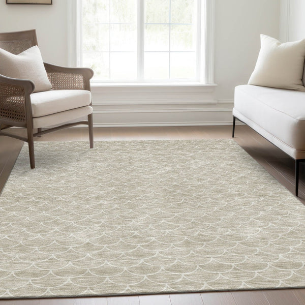 HomeRoots 5' X 8' Beige and Ivory Geometric Area Rug - Washable, UV Protected, Stain-Resistant for Busy Homes 674139