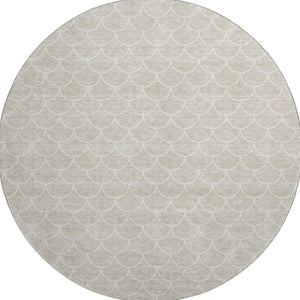 HomeRoots 8' Beige and Ivory Geometric Round Rug - Washable, UV-Protected, Stylish, and Durable for Any Room! 674140