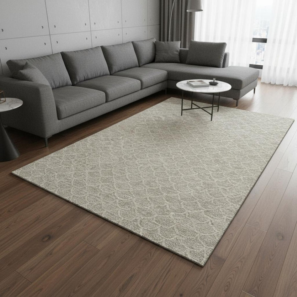 HomeRoots 9' X 12' Beige and Ivory Geometric Area Rug – Washable, Stain Resistant, UV Protected for Modern Homes 674142
