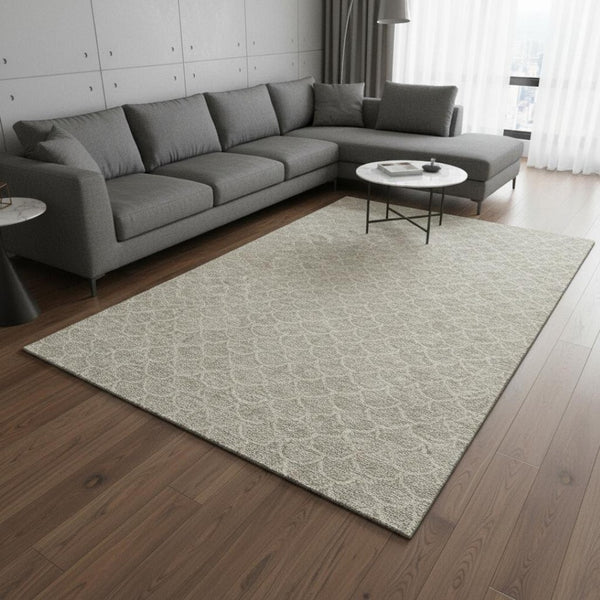 HomeRoots 9' X 12' Beige and Ivory Geometric Area Rug – Washable, Stain Resistant, UV Protected for Modern Homes 674142