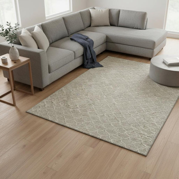 HomeRoots 10' X 14' Beige & Ivory Geometric Washable Area Rug - UV Protected, Stain Resistant for Family Spaces 674143
