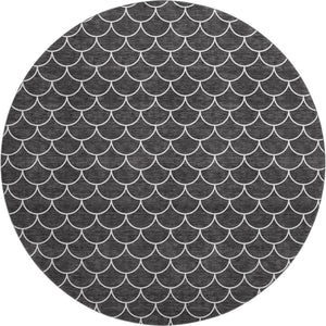 HomeRoots 8' Black And Ivory Geometric Round Rug - Washable, UV Protected, Durable & Stylish for Busy Homes 674146