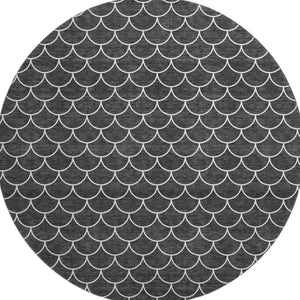 HomeRoots 8' Black And Ivory Geometric Round Rug - Washable, UV Protected, Durable & Stylish for Busy Homes 674146