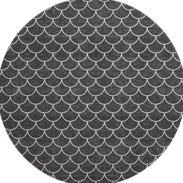 HomeRoots 8' Black And Ivory Geometric Round Rug - Washable, UV Protected, Durable & Stylish for Busy Homes 674146
