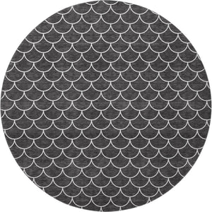 HomeRoots 8' Black And Ivory Geometric Round Rug - Washable, UV Protected, Durable & Stylish for Busy Homes 674146