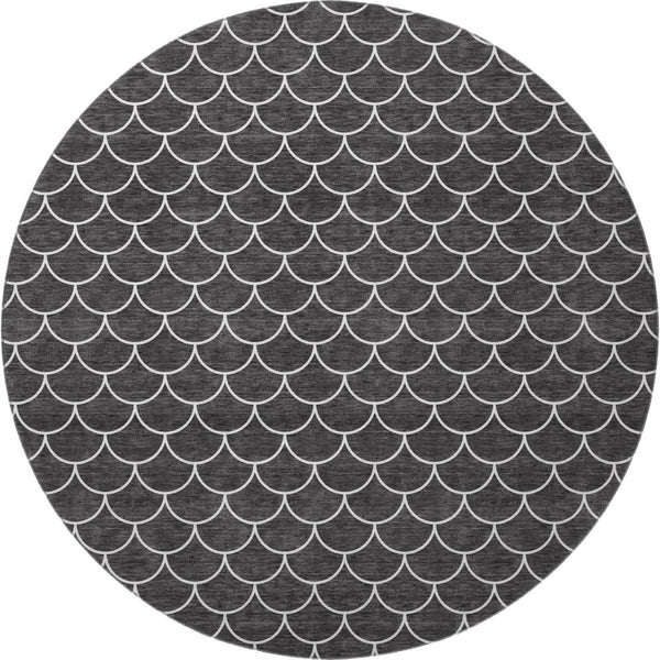HomeRoots 8' Black And Ivory Geometric Round Rug - Washable, UV Protected, Durable & Stylish for Busy Homes 674146