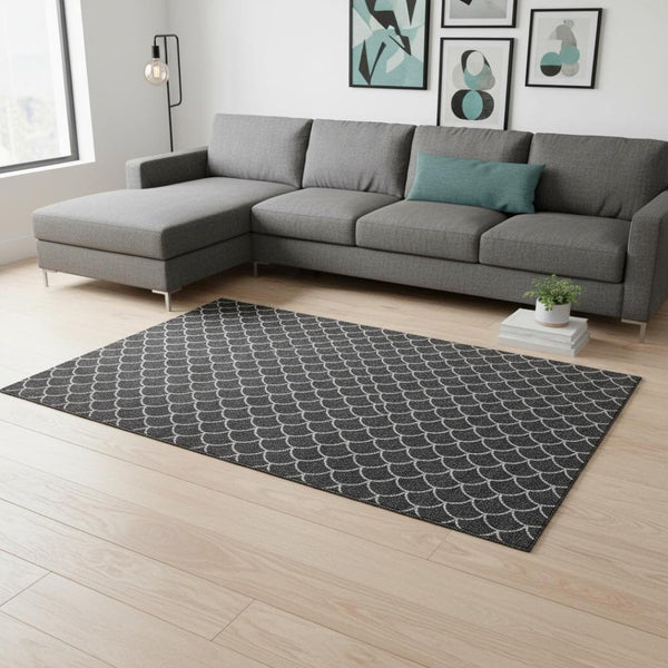 HomeRoots 10' Black And Ivory Geometric Washable Area Rug - Durable, Stylish, UV Protected for High-Traffic Spaces 674149