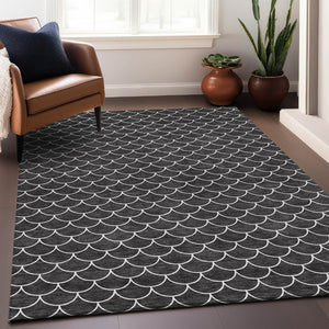 HomeRoots 10' Black And Ivory Geometric Washable Area Rug - Durable, Stylish, UV Protected for High-Traffic Spaces 674149