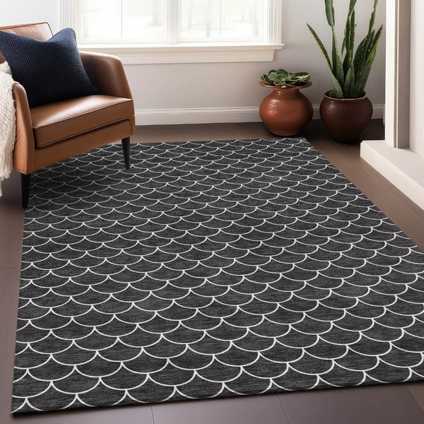 HomeRoots 10' Black And Ivory Geometric Washable Area Rug - Durable, Stylish, UV Protected for High-Traffic Spaces 674149