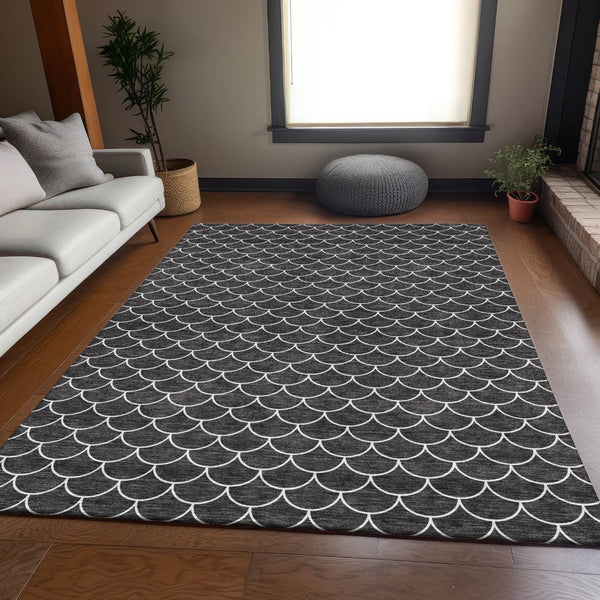 HomeRoots 10' Black And Ivory Geometric Washable Area Rug - Durable, Stylish, UV Protected for High-Traffic Spaces 674149