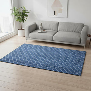 HomeRoots 5' X 8' Blue & Ivory Washable Geometric Area Rug – UV Protected, Stain-Resistant, Durable for Homes 674151