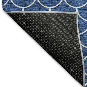 HomeRoots 8' Blue And Ivory Geometric Round Rug - Washable, UV Protected, Durable Design for Modern Spaces 674152