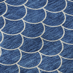 HomeRoots 8' Blue And Ivory Geometric Round Rug - Washable, UV Protected, Durable Design for Modern Spaces 674152