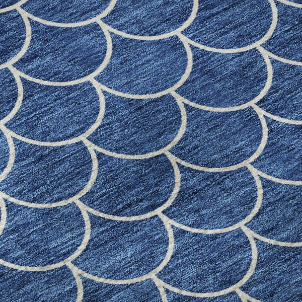 HomeRoots 8' Blue And Ivory Geometric Round Rug - Washable, UV Protected, Durable Design for Modern Spaces 674152