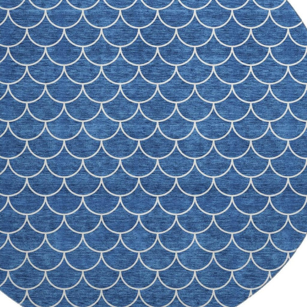 HomeRoots 8' Blue And Ivory Geometric Round Rug - Washable, UV Protected, Durable Design for Modern Spaces 674152