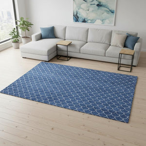 HomeRoots 9' X 12' Blue and Ivory Geometric Area Rug – Stylish, Washable, UV Protected, Perfect for Busy Homes 674154