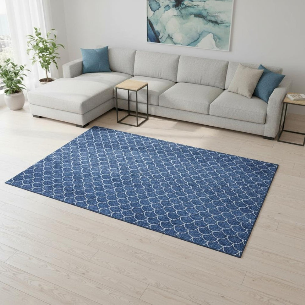 HomeRoots 10' Blue & Ivory Geometric Washable Area Rug – UV Protected, Durable, Perfect for Family Spaces! 674155
