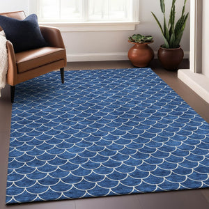 HomeRoots 10' Blue & Ivory Geometric Washable Area Rug – UV Protected, Durable, Perfect for Family Spaces! 674155