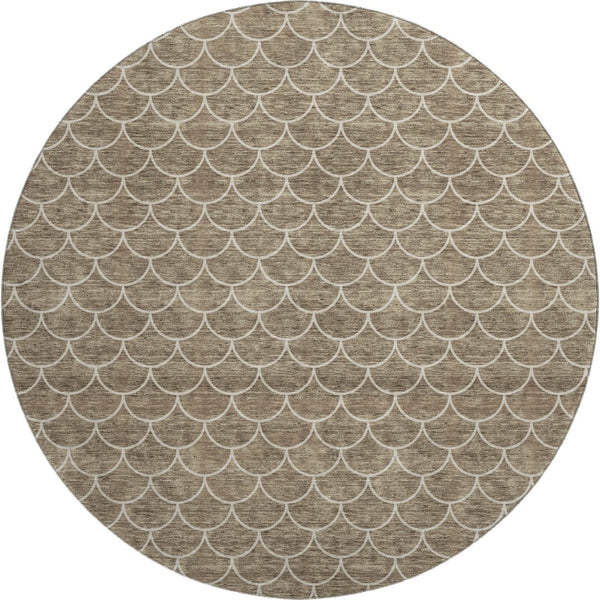 HomeRoots 8' Brown and Ivory Geometric Area Rug - Washable, UV-Protected, Perfect for High-Traffic Homes! 674158