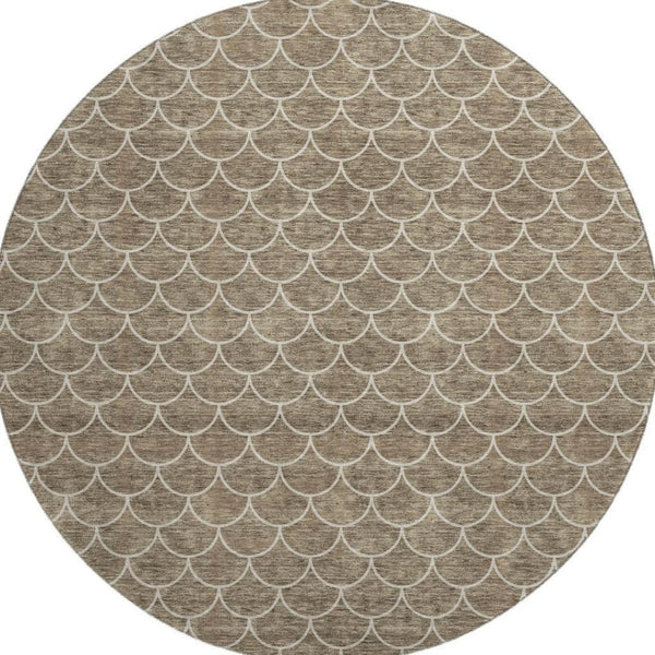 HomeRoots 8' Brown and Ivory Geometric Area Rug - Washable, UV-Protected, Perfect for High-Traffic Homes! 674158