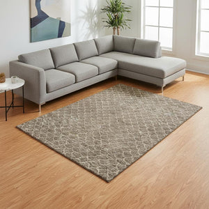HomeRoots 8' X 10' Modern Brown And Ivory Geometric Area Rug - Washable, UV-Protected, Durable Style for Homes 674159
