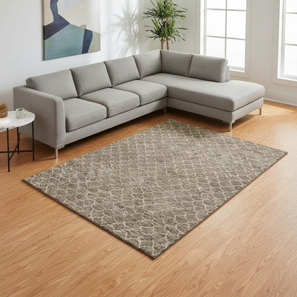 HomeRoots 8' X 10' Modern Brown And Ivory Geometric Area Rug - Washable, UV-Protected, Durable Style for Homes 674159