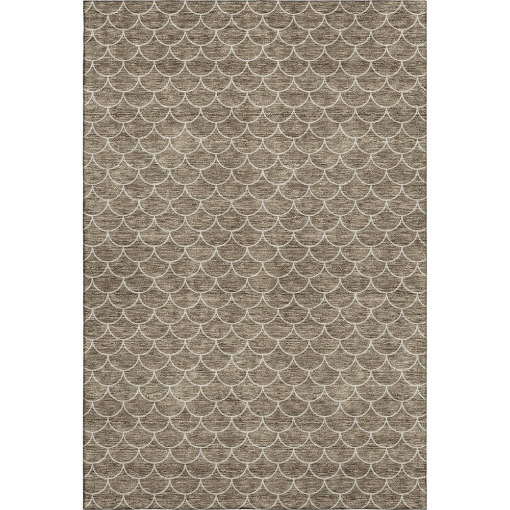 HomeRoots 9' X 12' Washable Brown and Ivory Geometric Area Rug with UV Protection for High-Traffic Spaces 674160