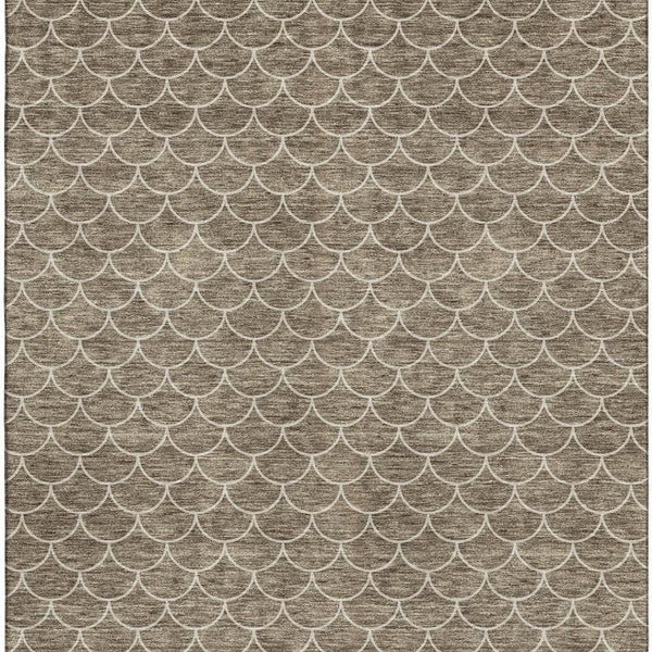 HomeRoots 9' X 12' Washable Brown and Ivory Geometric Area Rug with UV Protection for High-Traffic Spaces 674160