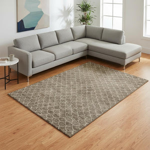 HomeRoots 10' Brown & Ivory Geometric Washable Area Rug - UV Protection, Stain Resistant, Perfect for Kids & Pets! 674161