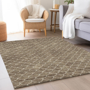 HomeRoots 10' Brown & Ivory Geometric Washable Area Rug - UV Protection, Stain Resistant, Perfect for Kids & Pets! 674161