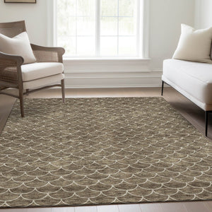 HomeRoots 10' Brown & Ivory Geometric Washable Area Rug - UV Protection, Stain Resistant, Perfect for Kids & Pets! 674161