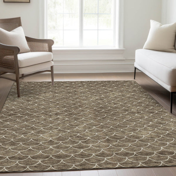 HomeRoots 10' Brown & Ivory Geometric Washable Area Rug - UV Protection, Stain Resistant, Perfect for Kids & Pets! 674161