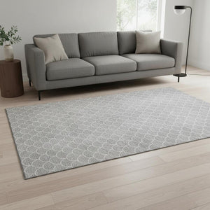 HomeRoots 5' X 8' Gray And Ivory Geometric Area Rug – Durable, Washable, UV Resistant for Homes with Kids & Pets 674163