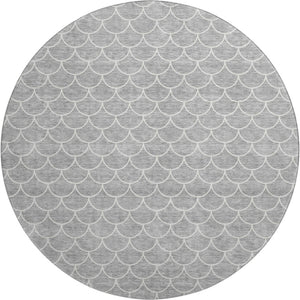 HomeRoots 8' Gray and Ivory Geometric Round Rug - Washable, UV-Protected, Durable for High-Traffic Areas 674164