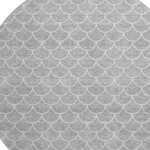 HomeRoots 8' Gray and Ivory Geometric Round Rug - Washable, UV-Protected, Durable for High-Traffic Areas 674164