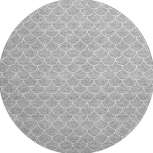 HomeRoots 8' Gray and Ivory Geometric Round Rug - Washable, UV-Protected, Durable for High-Traffic Areas 674164