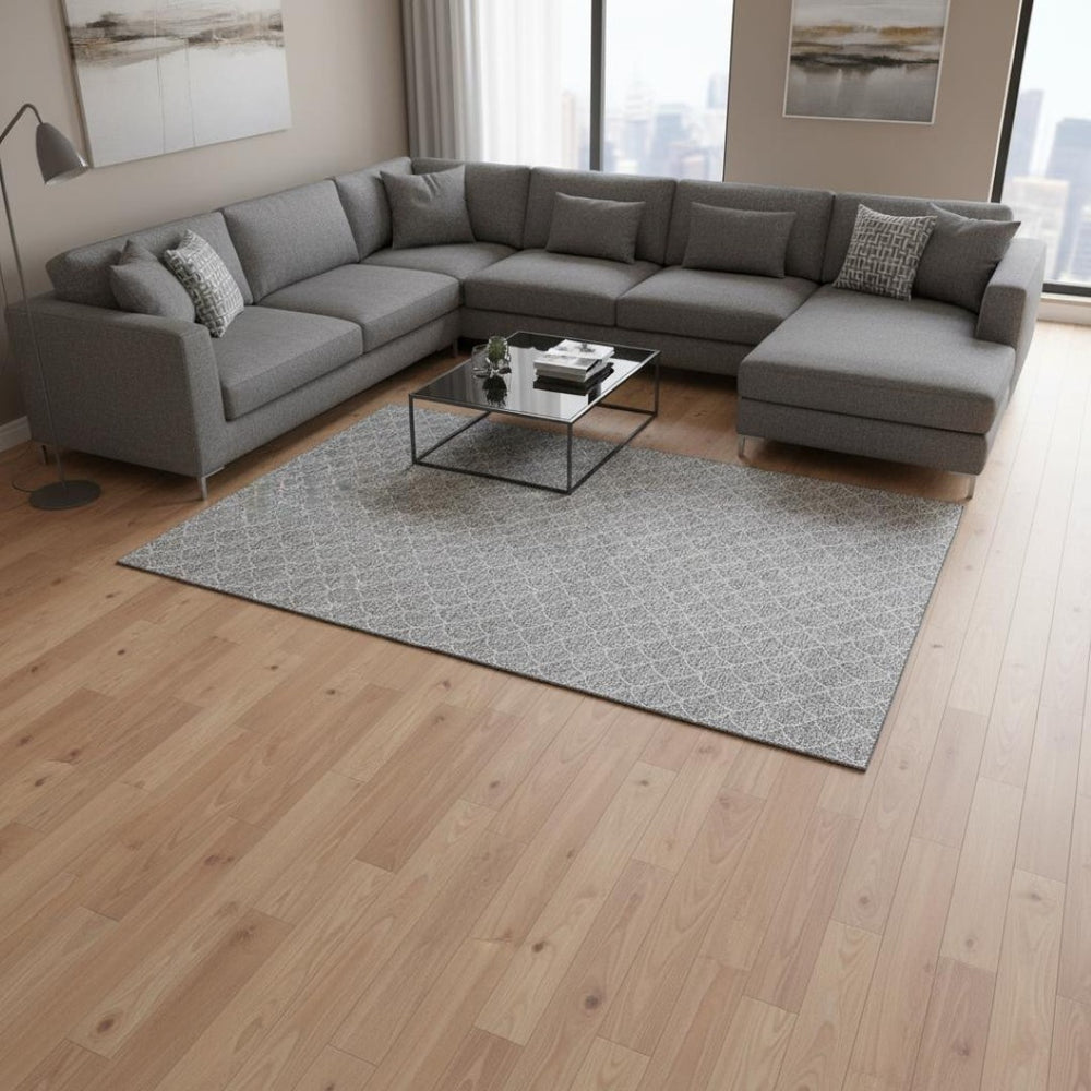 HomeRoots 8' X 10' Gray and Ivory Geometric Washable Area Rug with UV Protection for Modern Homes and Families 674165