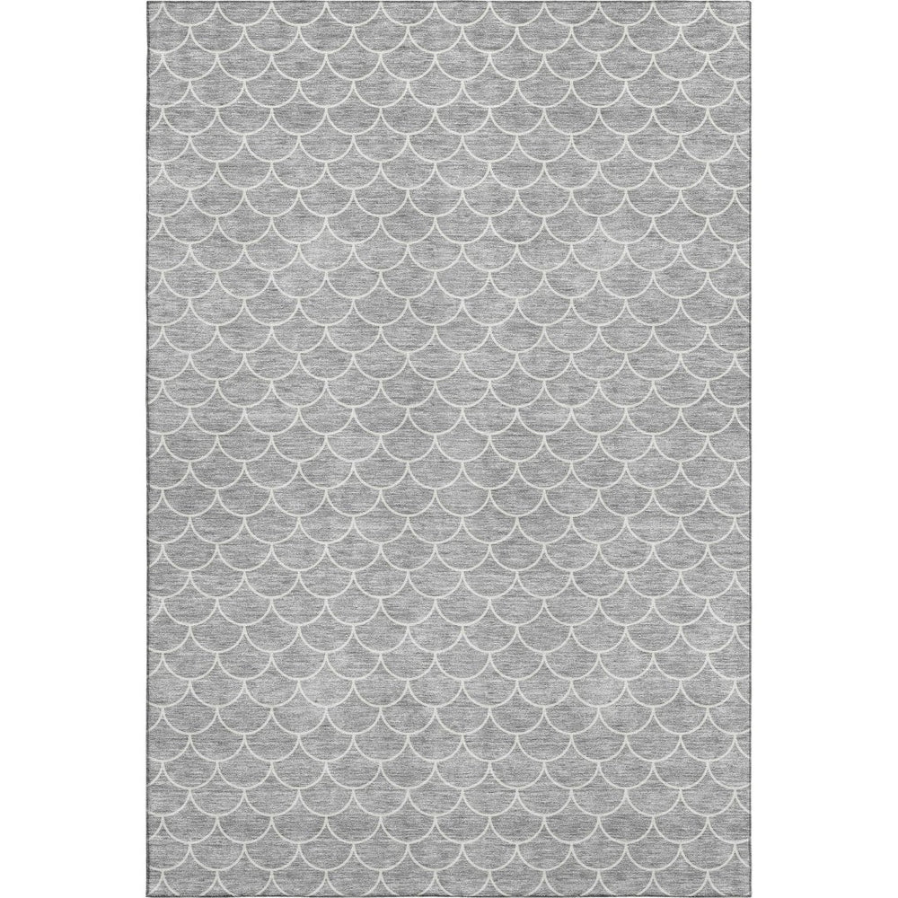 HomeRoots 8' X 10' Gray and Ivory Geometric Washable Area Rug with UV Protection for Modern Homes and Families 674165