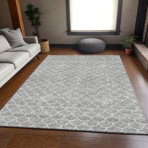 HomeRoots 8' X 10' Gray and Ivory Geometric Washable Area Rug with UV Protection for Modern Homes and Families 674165