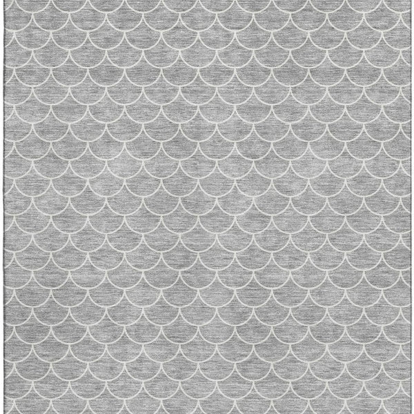 HomeRoots 8' X 10' Gray and Ivory Geometric Washable Area Rug with UV Protection for Modern Homes and Families 674165