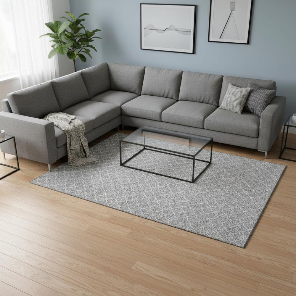 HomeRoots 9' X 12' Gray And Ivory Geometric Area Rug – Stylish, Washable, UV-Protected for Family Homes 674166