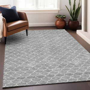 HomeRoots 10' X 14' Gray & Ivory Geometric Area Rug - Washable, UV-Protected, Durable, Modern Design for Homes 674167