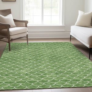 HomeRoots 5' X 8' Green And Ivory Geometric Area Rug - Washable, UV Protected, Stylish & Durable for Any Space 674169