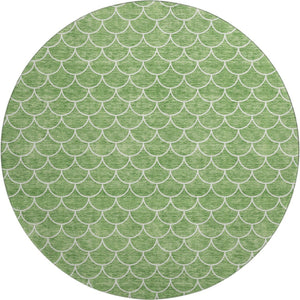 HomeRoots 8' Green and Ivory Geometric Round Rug - Washable, UV-Protected, Stylish & Durable for High-Traffic Areas 674170